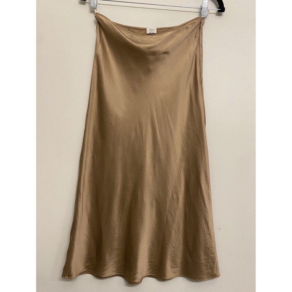 Wilfred Aritzia 100% Silk Midi Skirt Sz 0 / 25 Gold Satin Classic Romantic